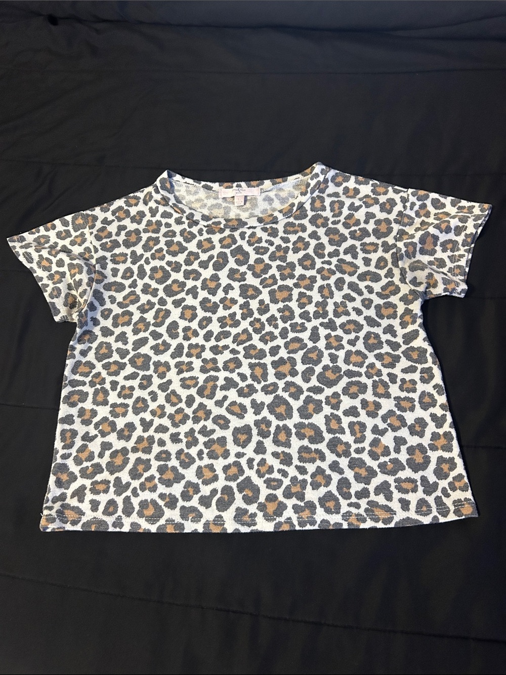 Girls' Leopard Print Short Sleeve Tee - White, Tan & Black